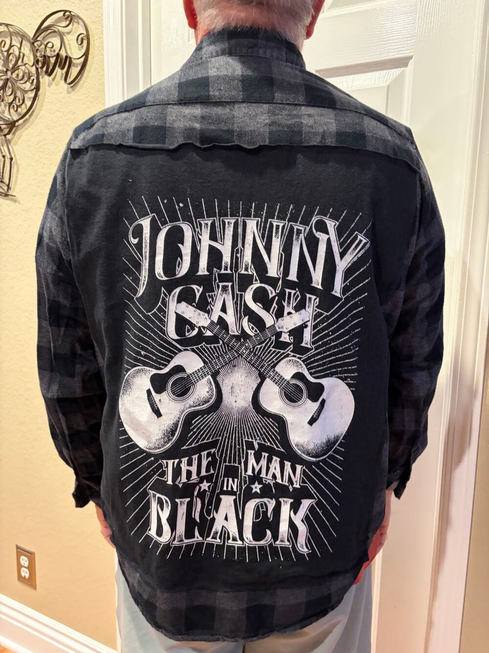 Johnny Cash Upcycled Flannel Shirt Unisex Size L Large